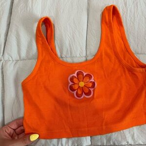 Orange Crop Top with Flower Design